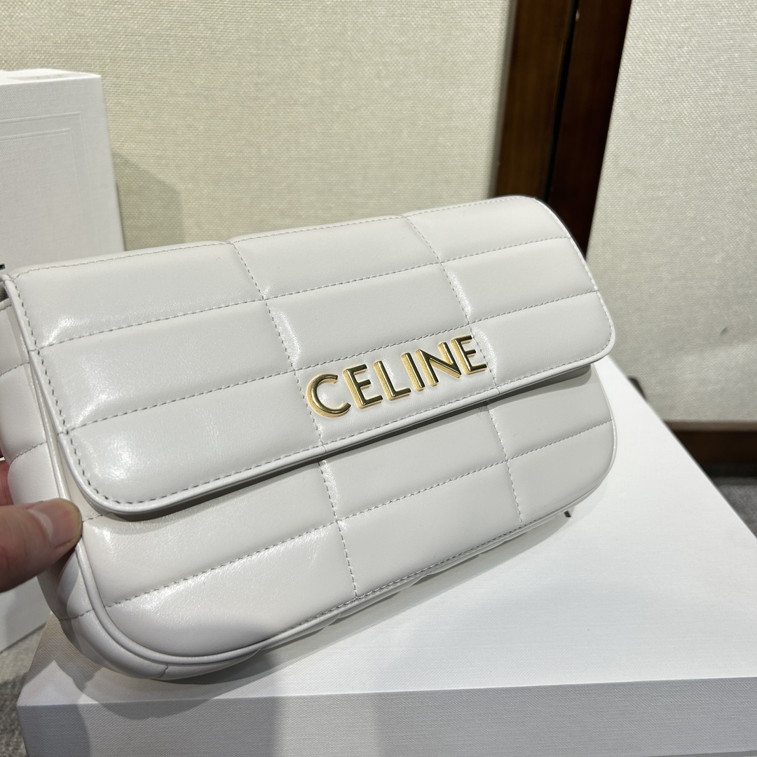 複刻名牌包Celine賽琳 MATELASSE MONOCHROME 絎縫羊皮革鏈條肩揹包飾鍊掛肩袋 白色