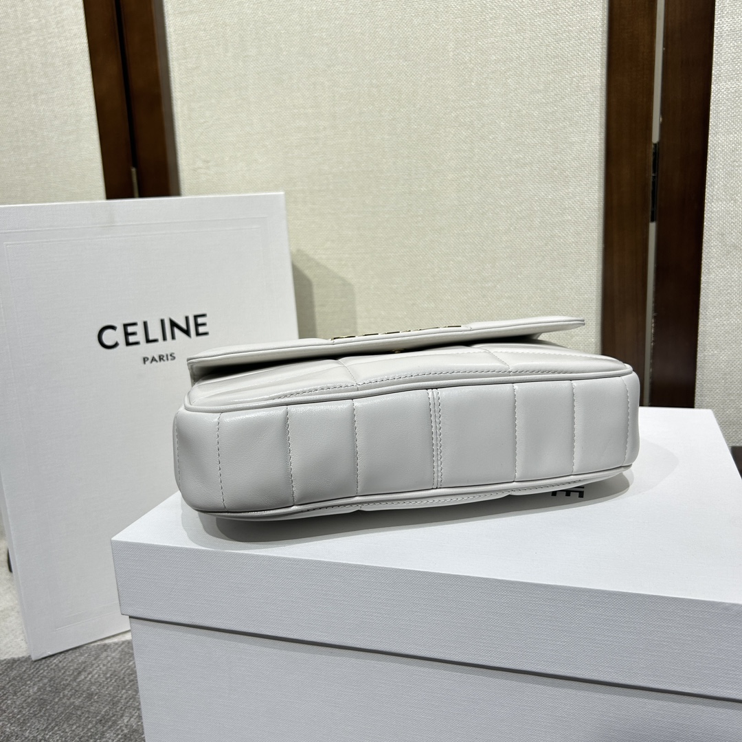 複刻名牌包Celine賽琳 MATELASSE MONOCHROME 絎縫羊皮革鏈條肩揹包飾鍊掛肩袋 白色