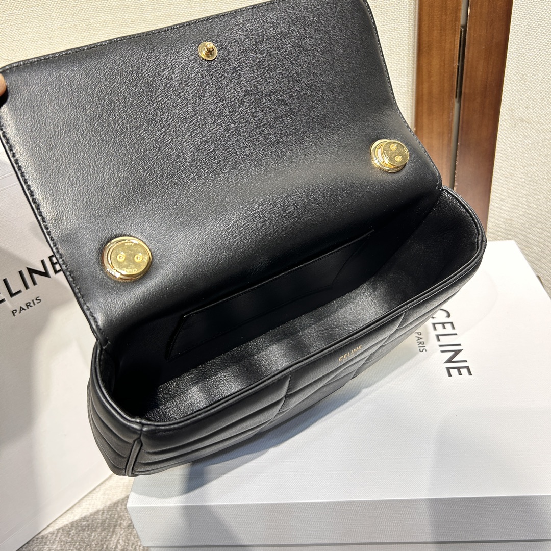 複刻名牌包Celine賽琳 MATELASSE MONOCHROME 絎縫羊皮革鏈條肩揹包飾鍊掛肩袋 黑金