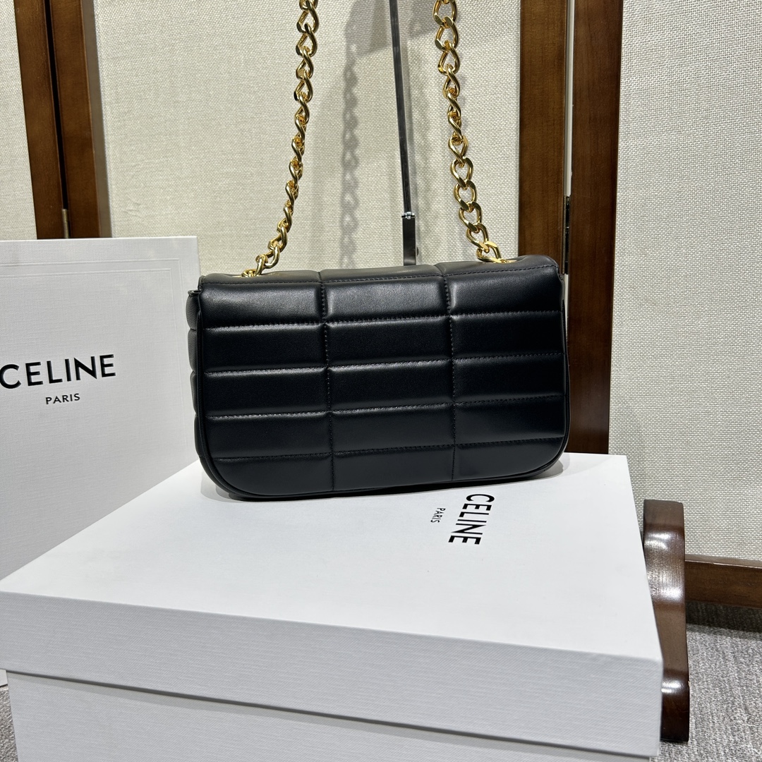 複刻名牌包Celine賽琳 MATELASSE MONOCHROME 絎縫羊皮革鏈條肩揹包飾鍊掛肩袋 黑金