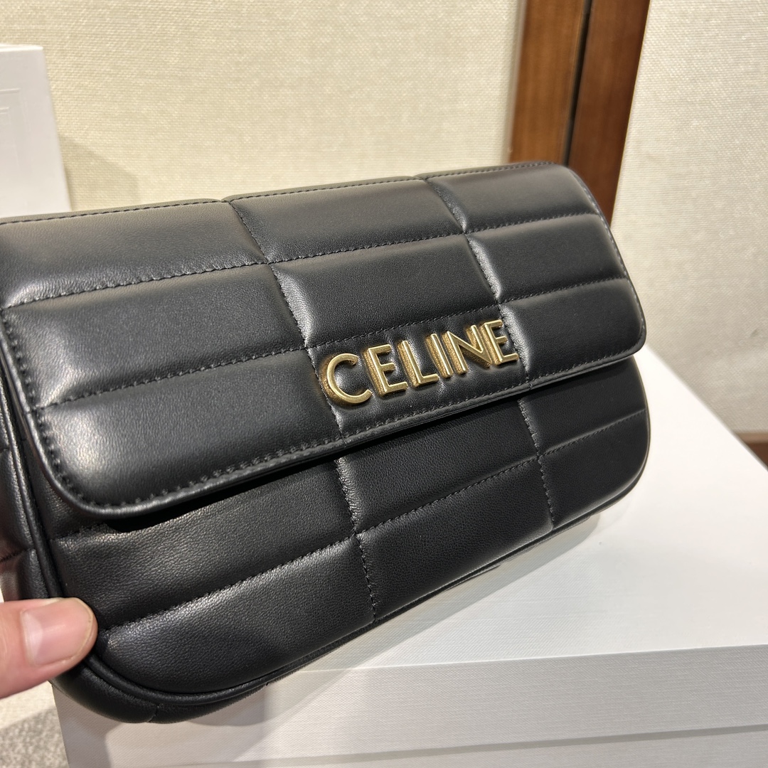 複刻名牌包Celine賽琳 MATELASSE MONOCHROME 絎縫羊皮革鏈條肩揹包飾鍊掛肩袋 黑金