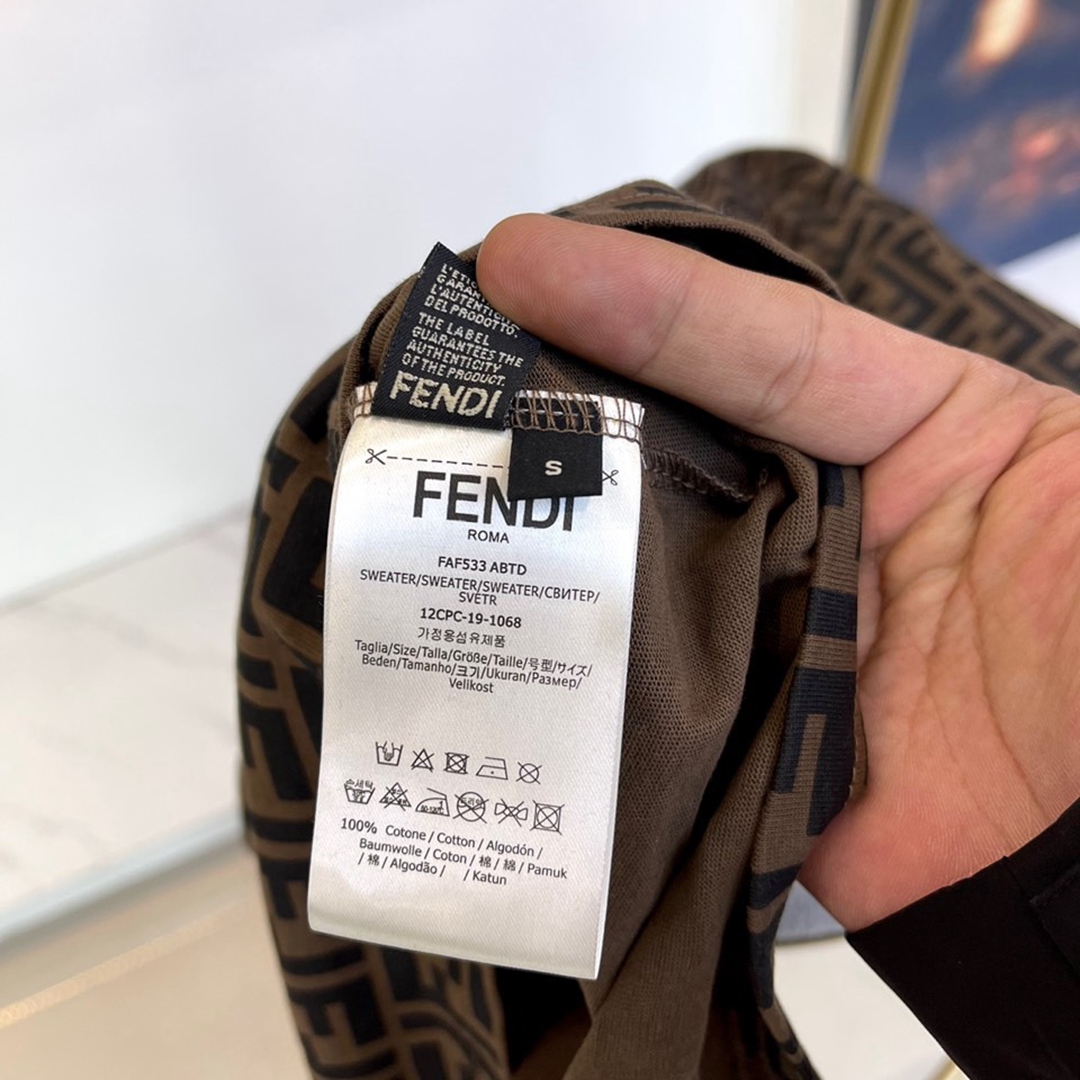 Fendi芬迪高仿一比一短袖T恤印花衣服圓領 咖啡色
