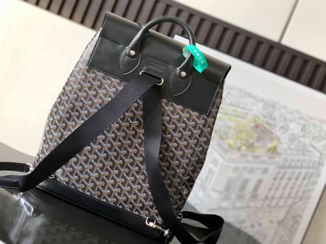 一比一高仿GOYARD高雅德包 Goyardine帆布 AALPIN 中號揹包 黑色
