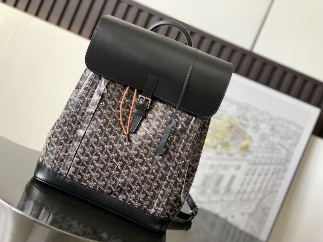 一比一高仿GOYARD高雅德包 Goyardine帆布 AALPIN 中號揹包 黑色