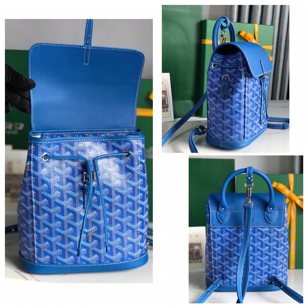 高仿奢侈品GOYARD高雅德包 Goyardine帆布 Alpin迷你雙肩包揹包 藍