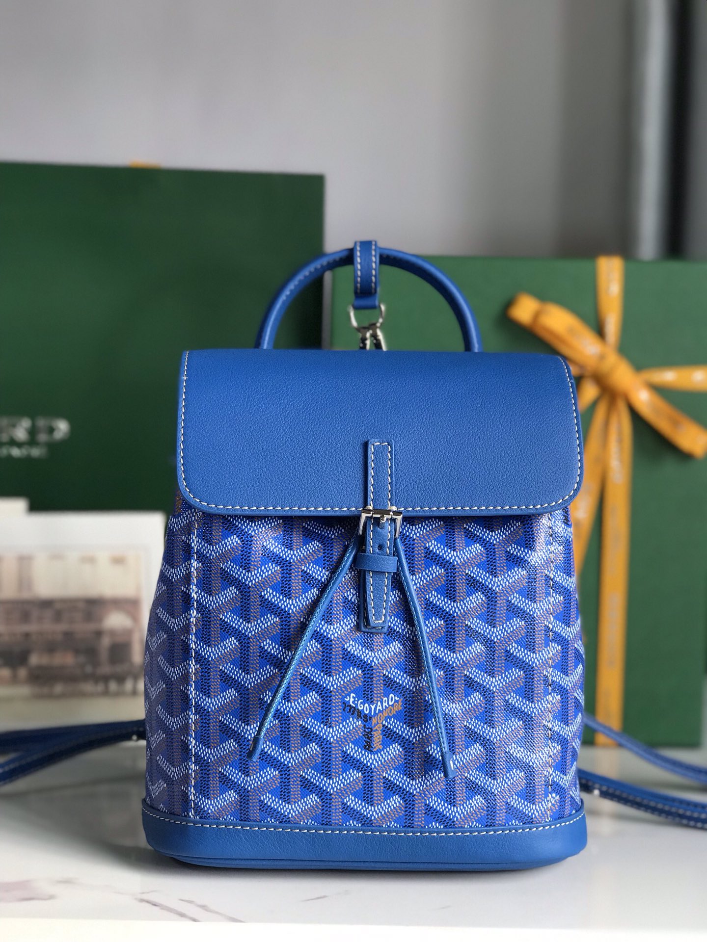 高仿奢侈品GOYARD高雅德包 Goyardine帆布 Alpin迷你雙肩包揹包 藍