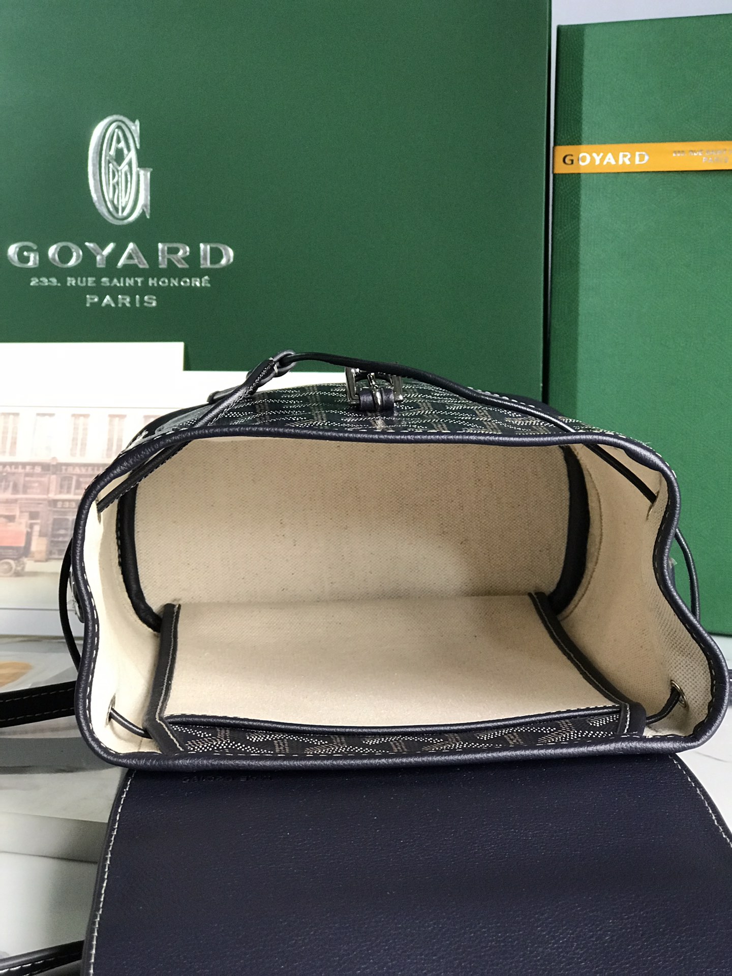 高仿奢侈品GOYARD高雅德包 Goyardine帆布 Alpin迷你雙肩包揹包 深藍