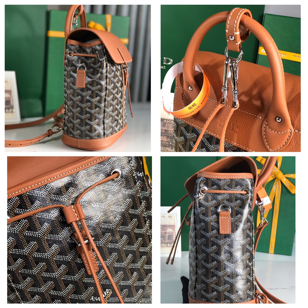 高仿奢侈品GOYARD高雅德包 Goyardine帆布 Alpin迷你雙肩包揹包 黑棕