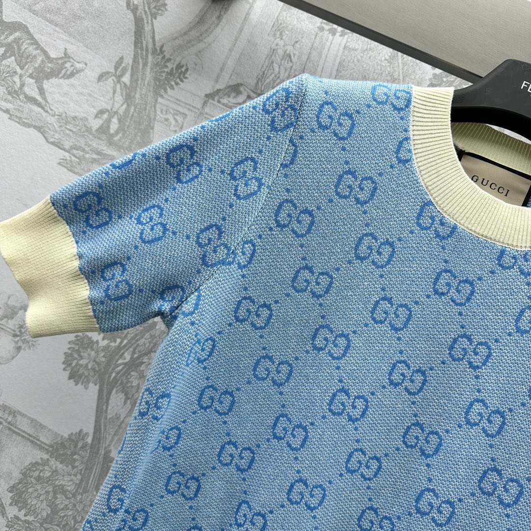 Gucci古馳牛貨針織短袖連衣裙原單