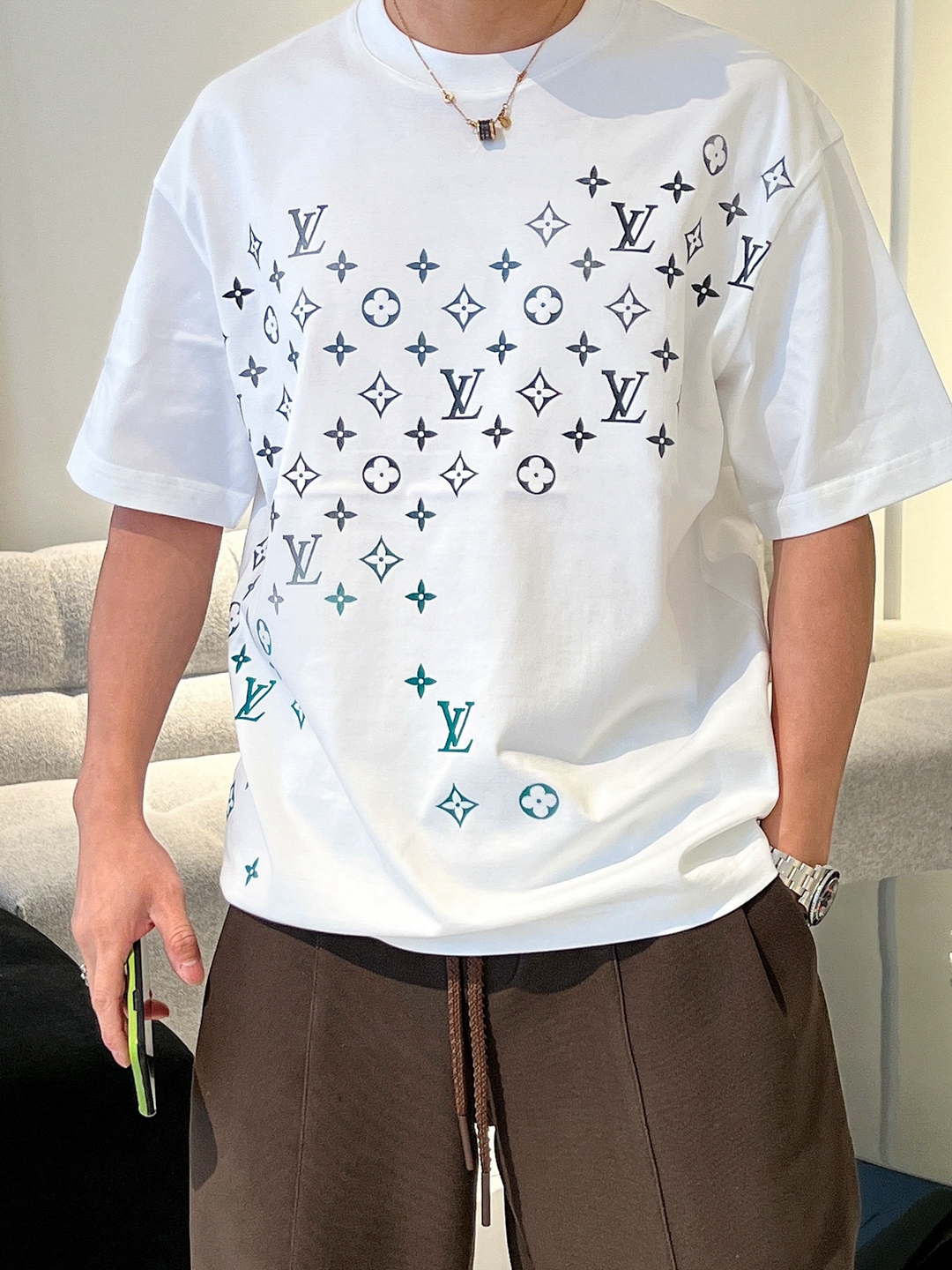 太帥氣了 經典白色 LV 一比一復刻衣服圓領短袖T恤男