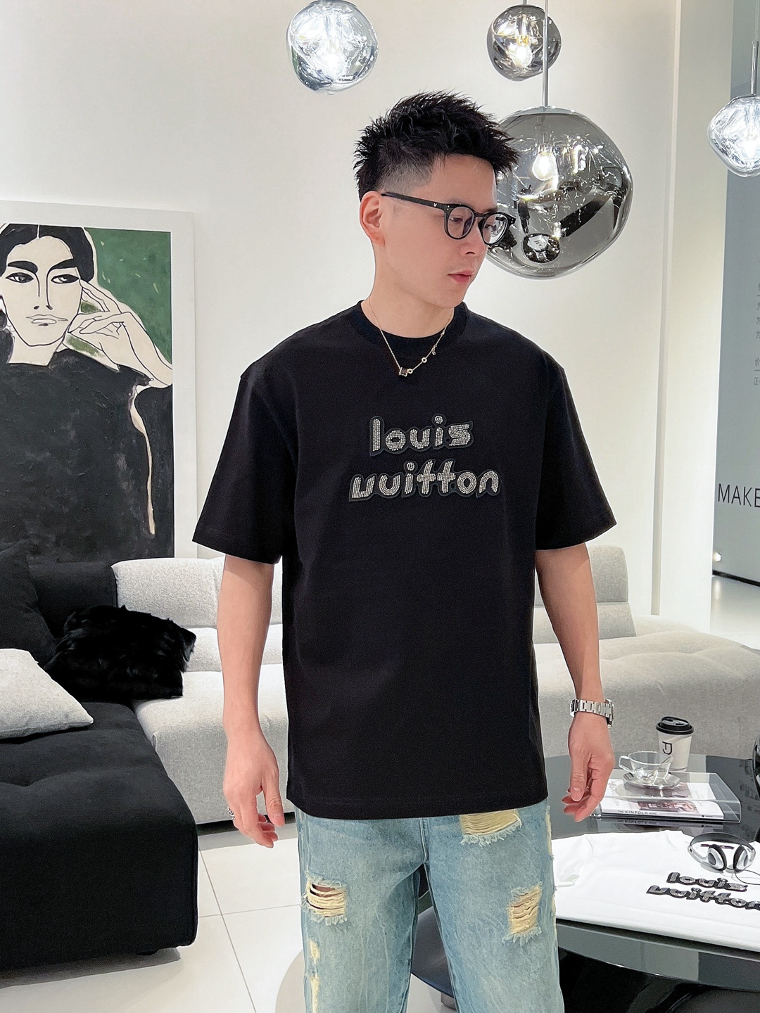 定制面料 原單衣服 LV 純棉圓領短袖T恤 黑色