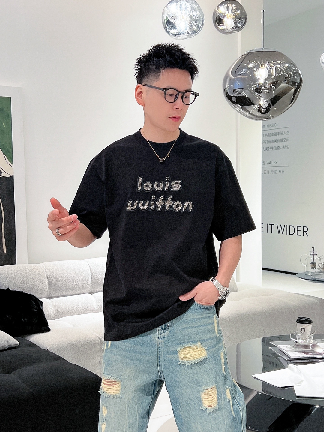 定制面料 原單衣服 LV 純棉圓領短袖T恤 黑色
