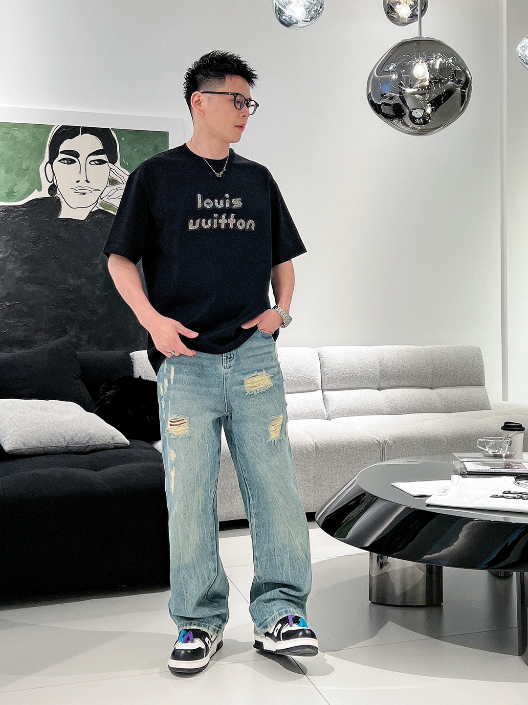 定制面料 原單衣服 LV 純棉圓領短袖T恤 黑色