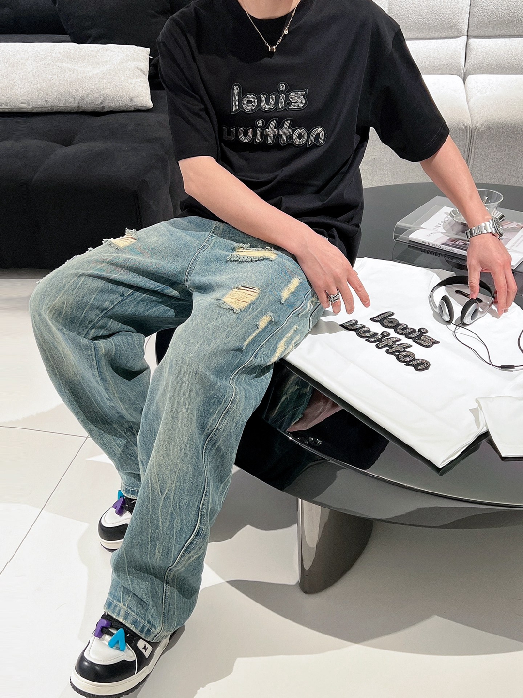 定制面料 原單衣服 LV 純棉圓領短袖T恤 黑色