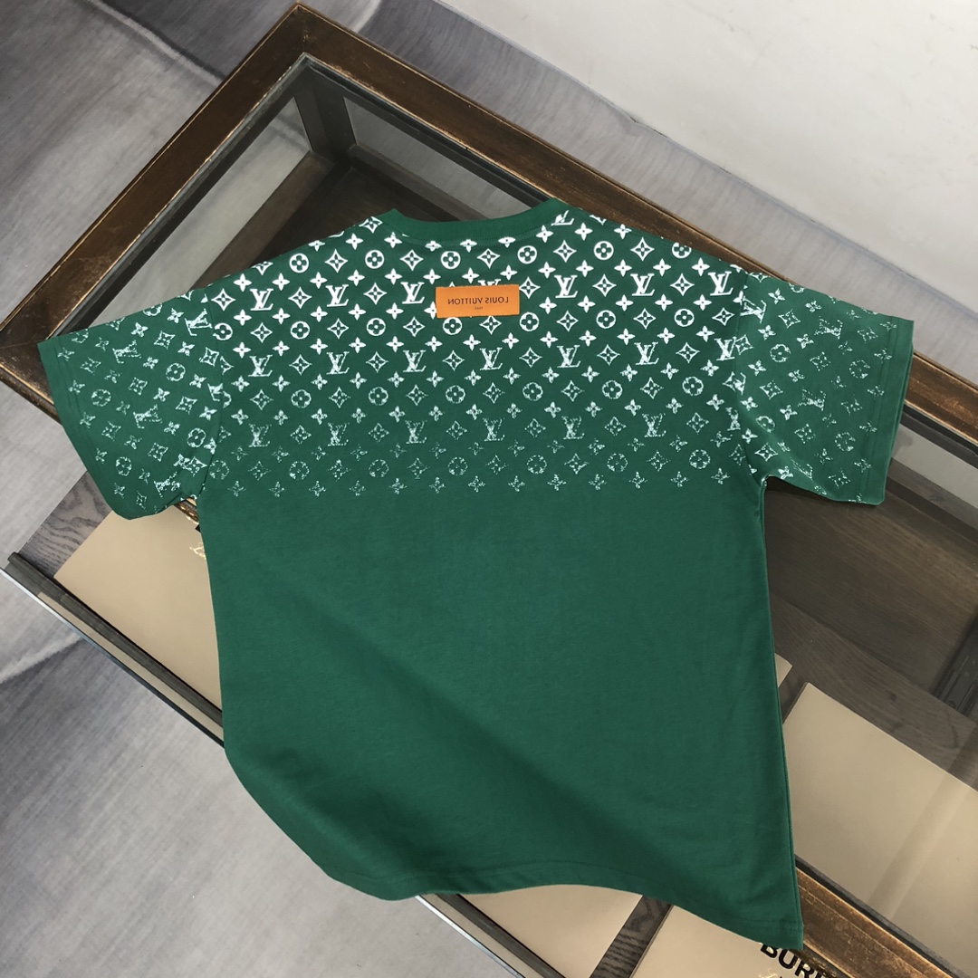 Louis vuitton/LV2024高仿服裝logo印花圖案圓領短袖T恤 綠色