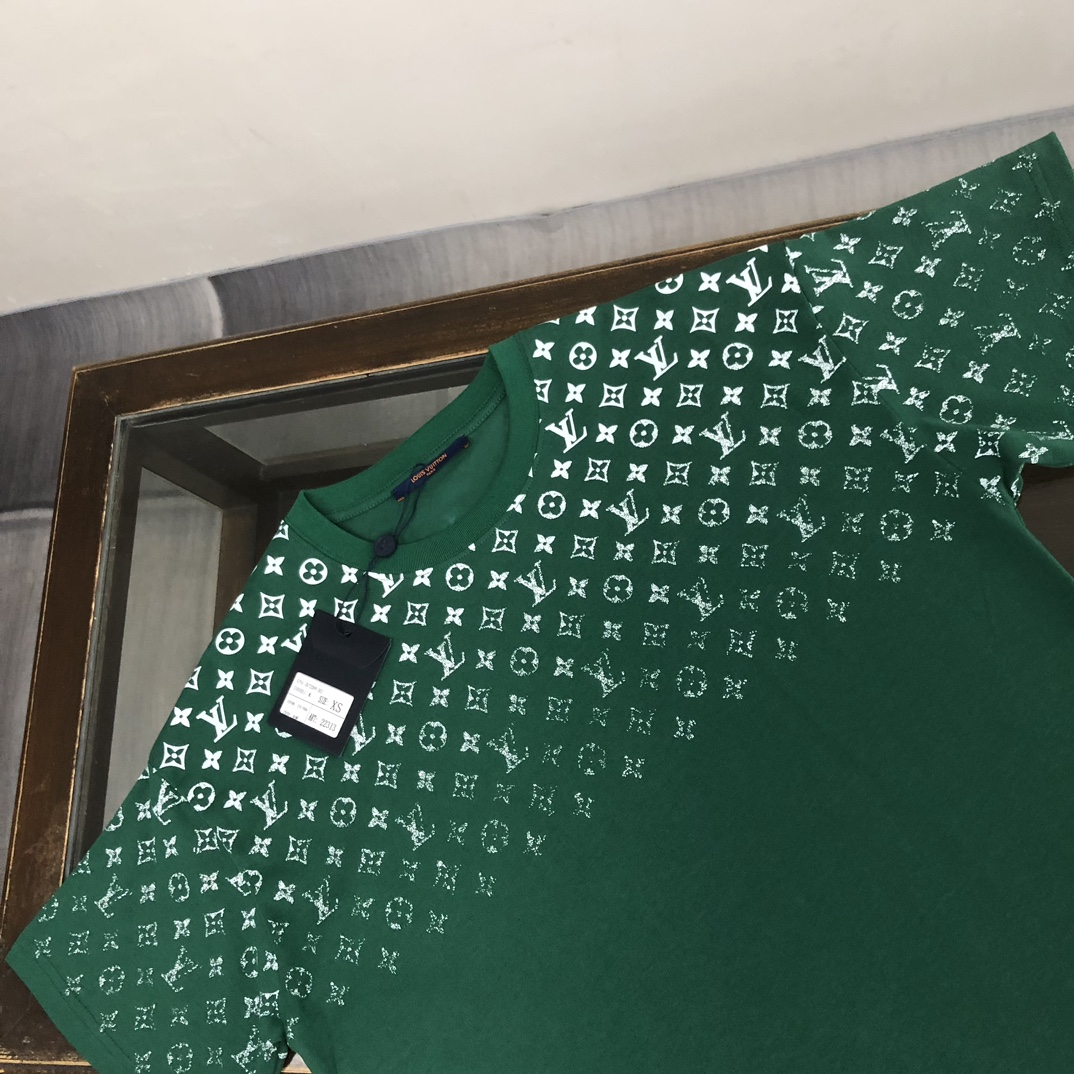 Louis vuitton/LV2024高仿服裝logo印花圖案圓領短袖T恤 綠色