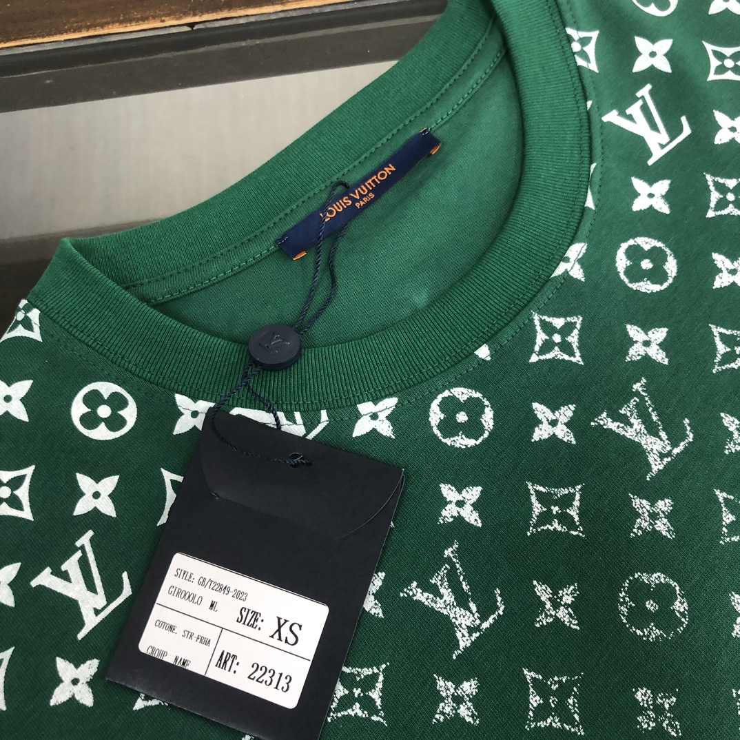 Louis vuitton/LV2024高仿服裝logo印花圖案圓領短袖T恤 綠色