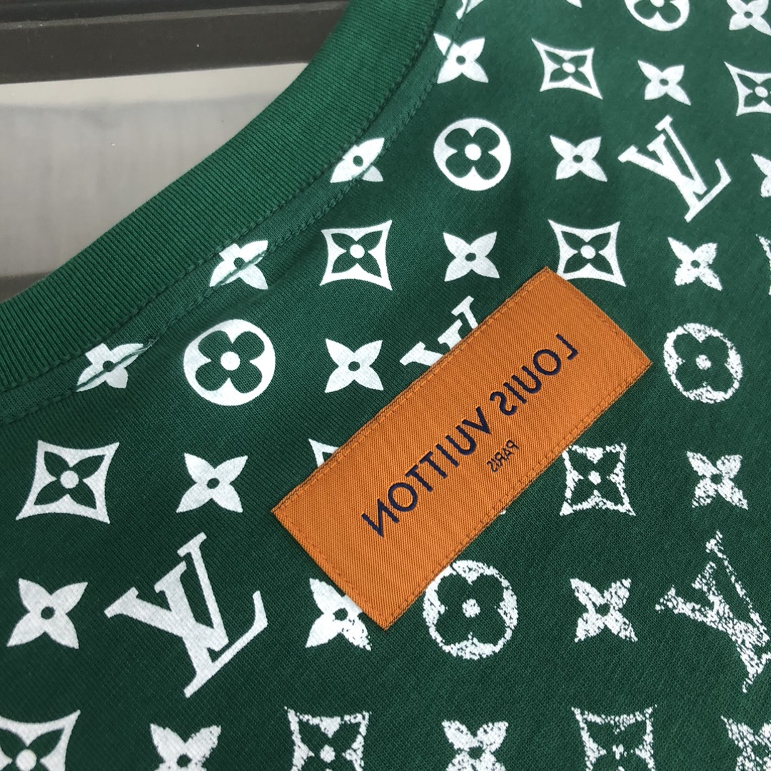 Louis vuitton/LV2024高仿服裝logo印花圖案圓領短袖T恤 綠色