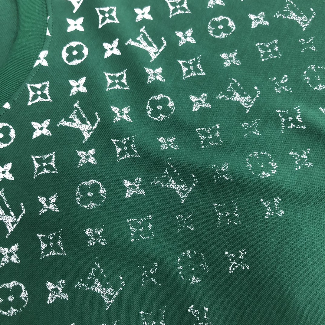 Louis vuitton/LV2024高仿服裝logo印花圖案圓領短袖T恤 綠色