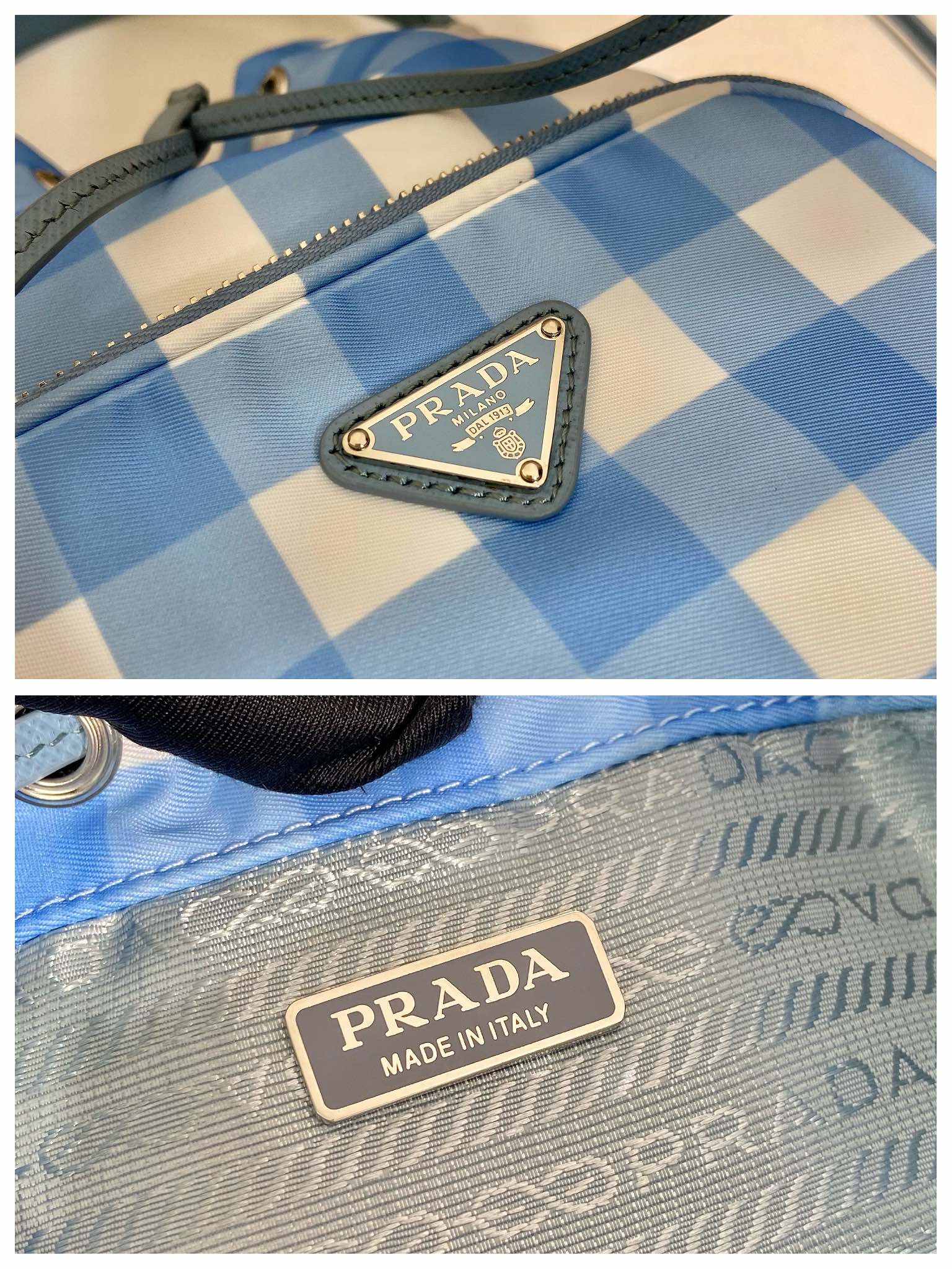 一比一複刻普拉達包包 Prada Duet Re-Nylon 水桶袋 格子