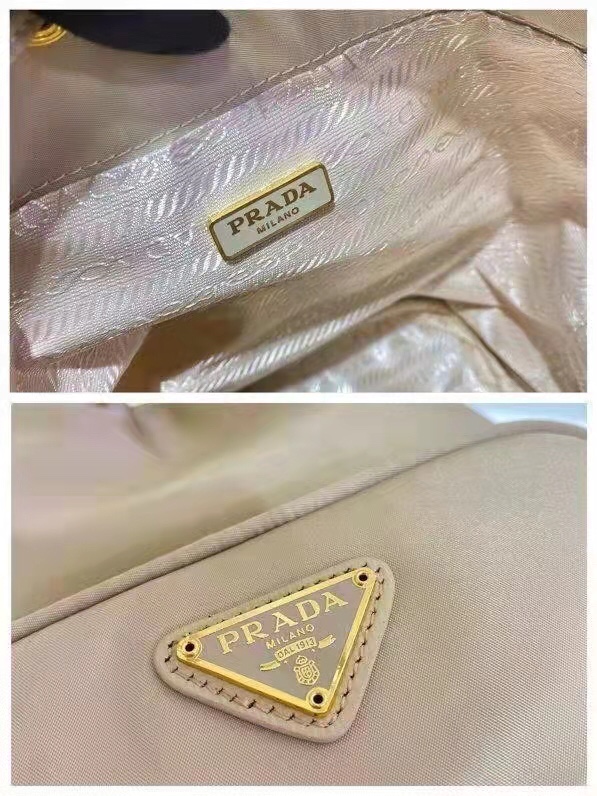 一比一複刻普拉達包包 Prada Duet Re-Nylon 水桶袋 杏色