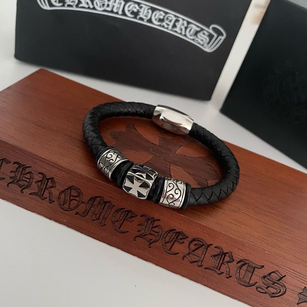 複刻原單Chrome Hearts克羅心飾品經典復古 十字架皮繩手鐲手鍊