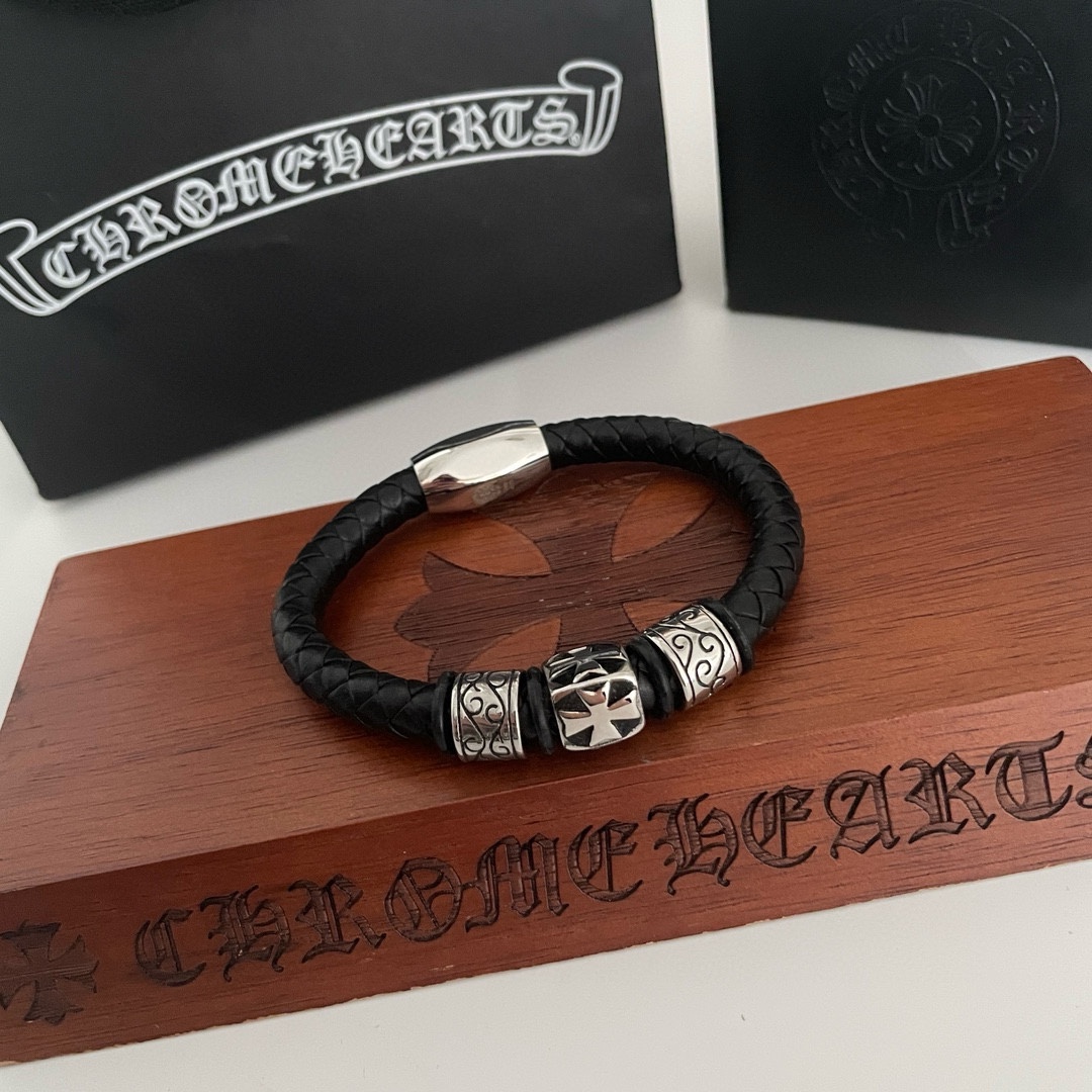 複刻原單Chrome Hearts克羅心飾品經典復古 十字架皮繩手鐲手鍊