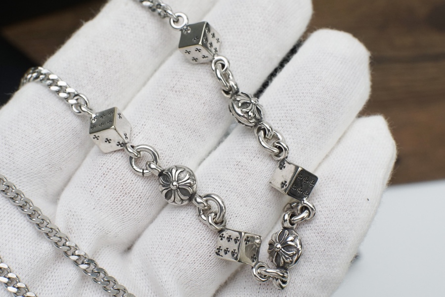 原單克羅心（Chrome Hearts）十字架骰子項鍊925銀約65cm長度