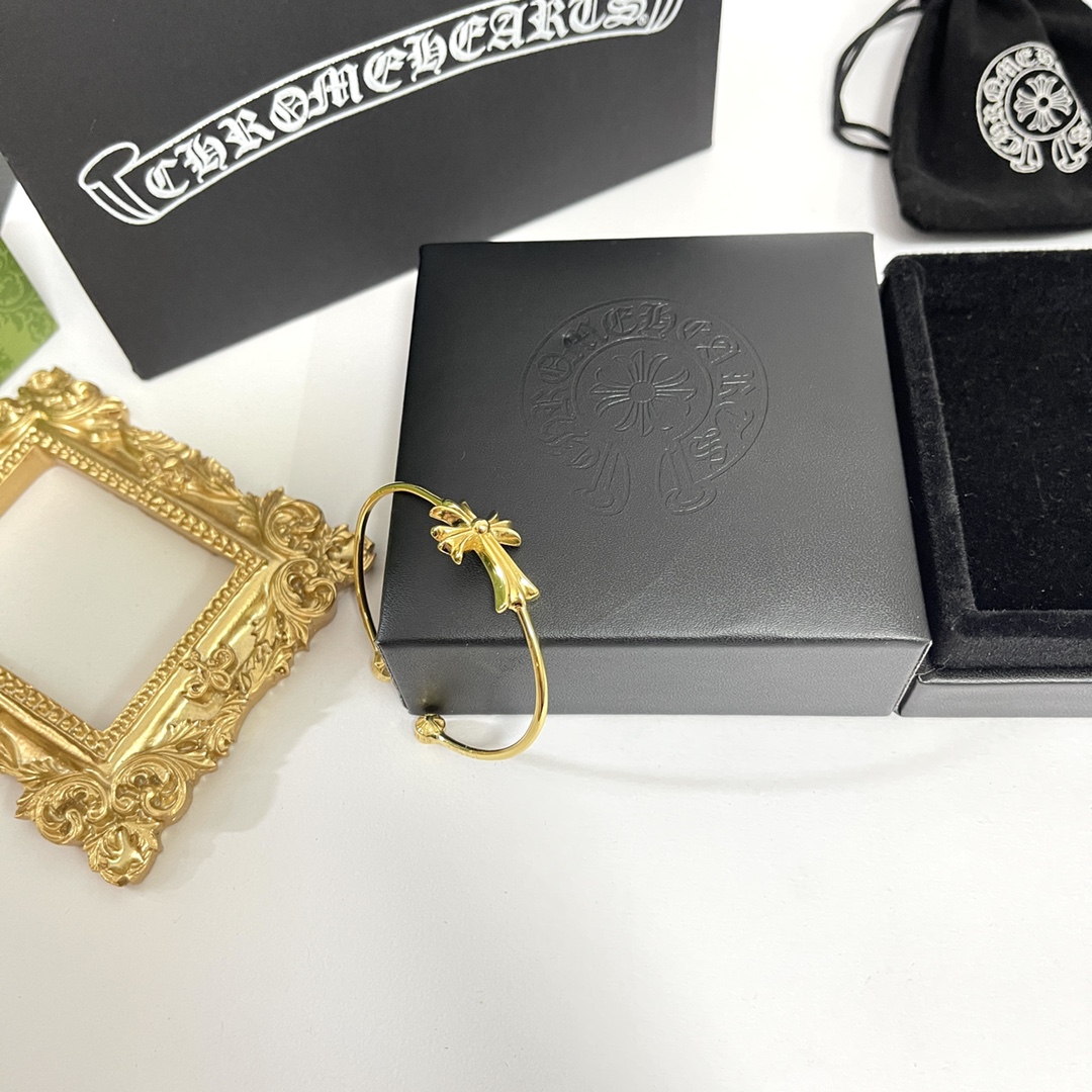 1比1複刻Chrome Hearts克羅心22k鍍金Tiny十字架開口手鐲
