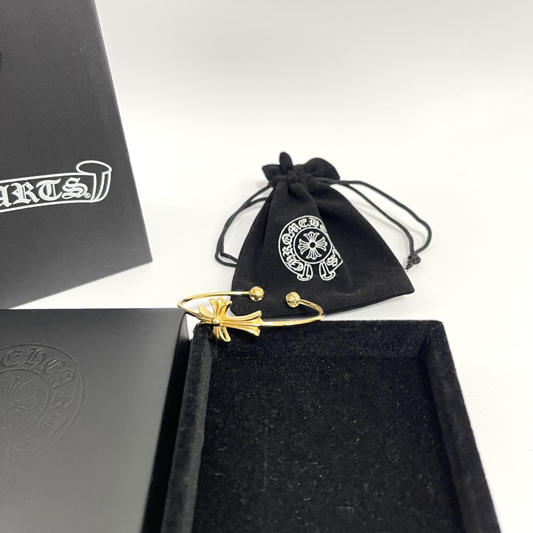 1比1複刻Chrome Hearts克羅心22k鍍金Tiny十字架開口手鐲