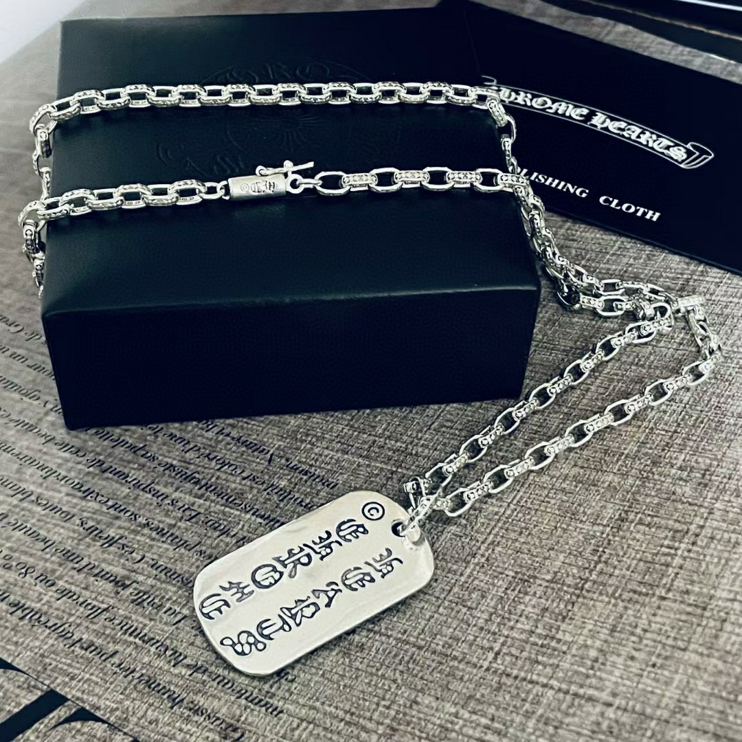 高仿Chrome Hearts克羅心堆疊十字架狗牌吊墜項鍊+Paper Chain經典5MM字母項鍊