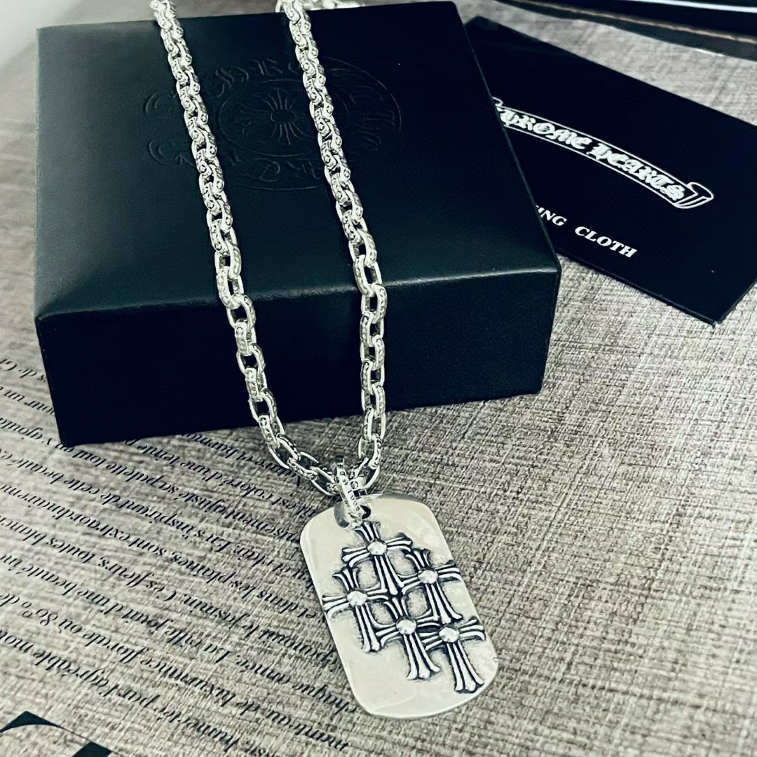 高仿Chrome Hearts克羅心堆疊十字架狗牌吊墜項鍊+Paper Chain經典5MM字母項鍊