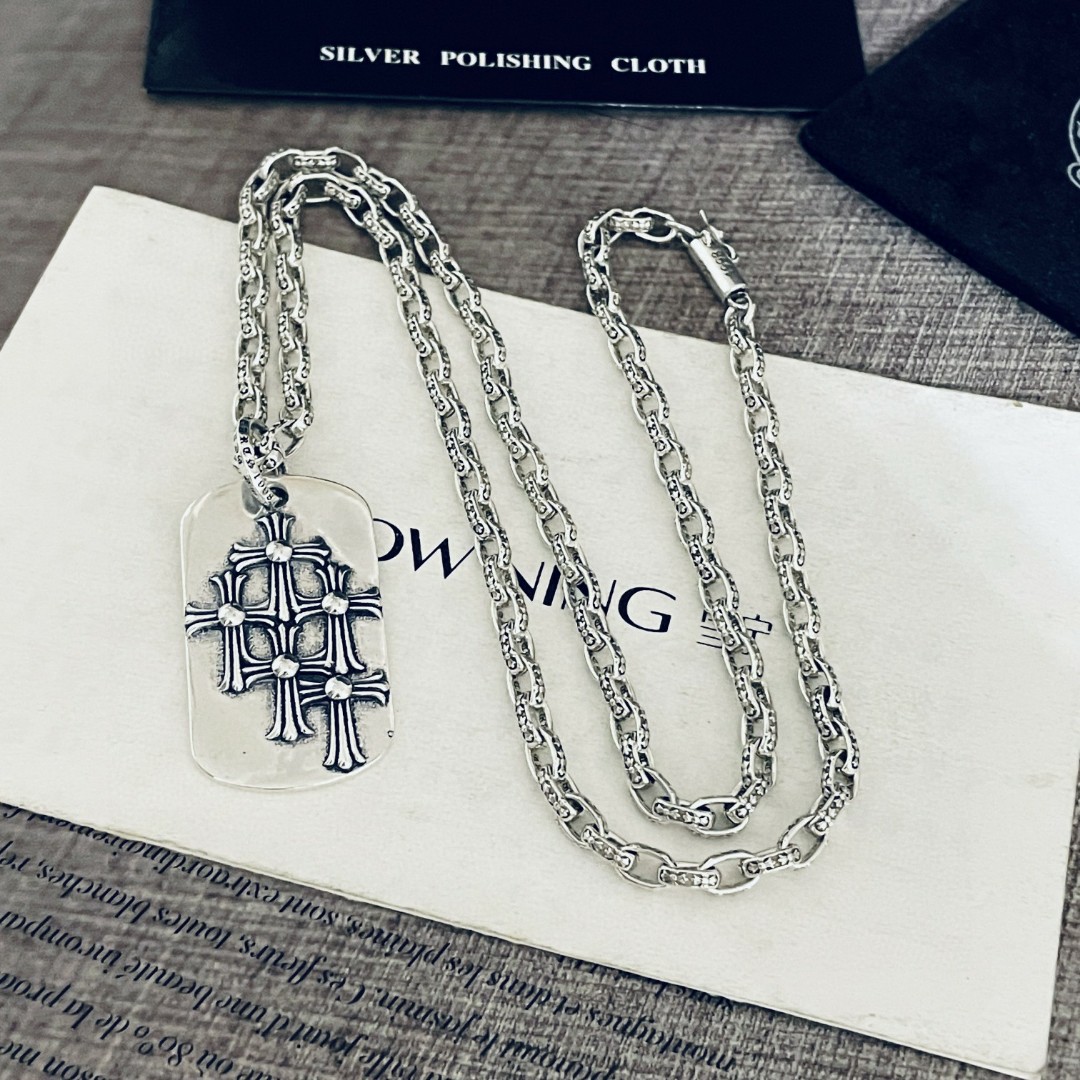 高仿Chrome Hearts克羅心堆疊十字架狗牌吊墜項鍊+Paper Chain經典5MM字母項鍊