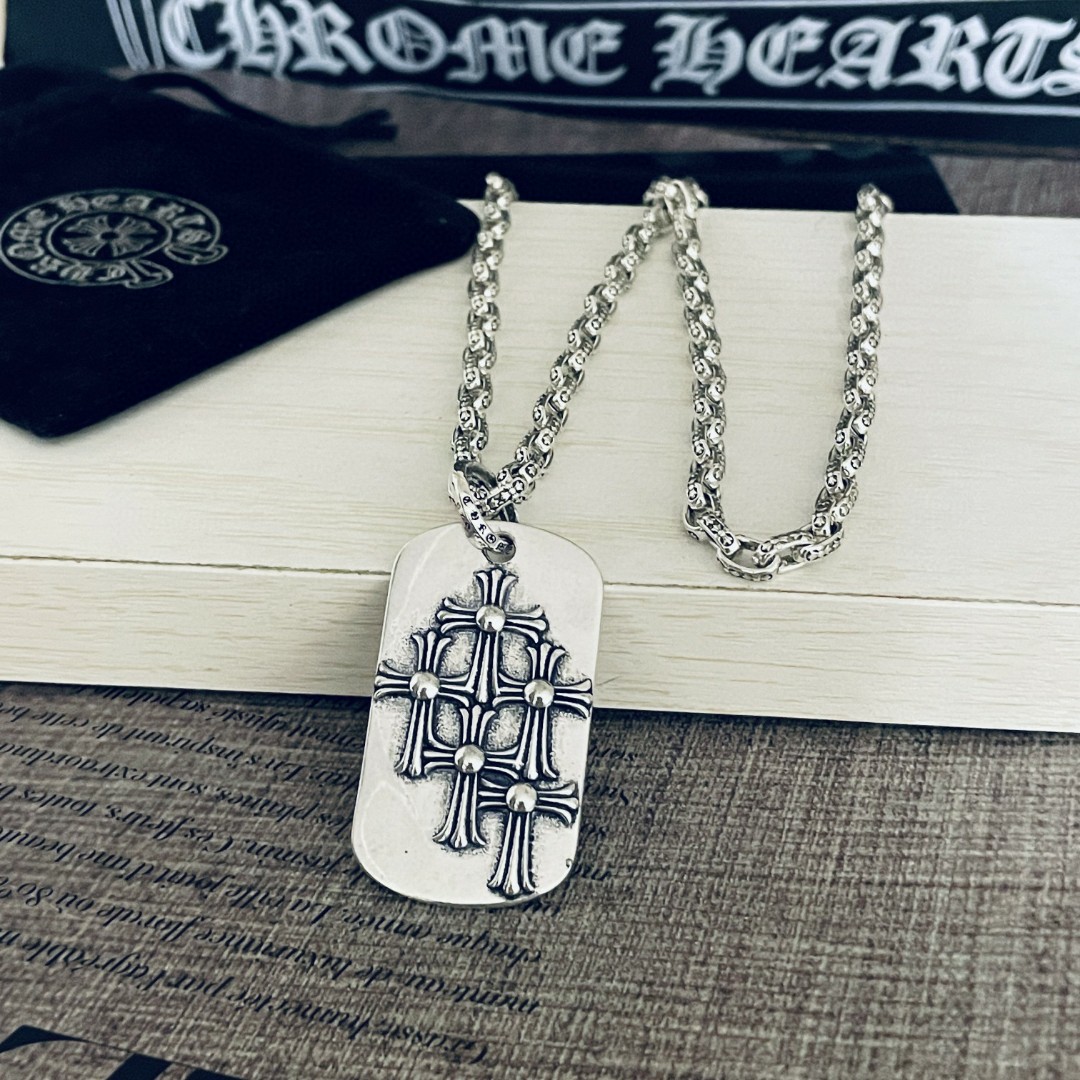 高仿Chrome Hearts克羅心堆疊十字架狗牌吊墜項鍊+Paper Chain經典5MM字母項鍊
