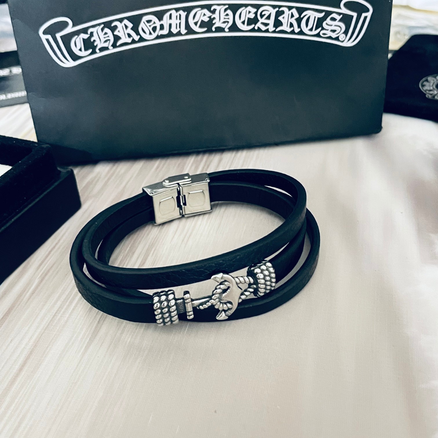 高仿複刻Chrome Hearts克羅心 經典船錨皮繩手鏈手鐲