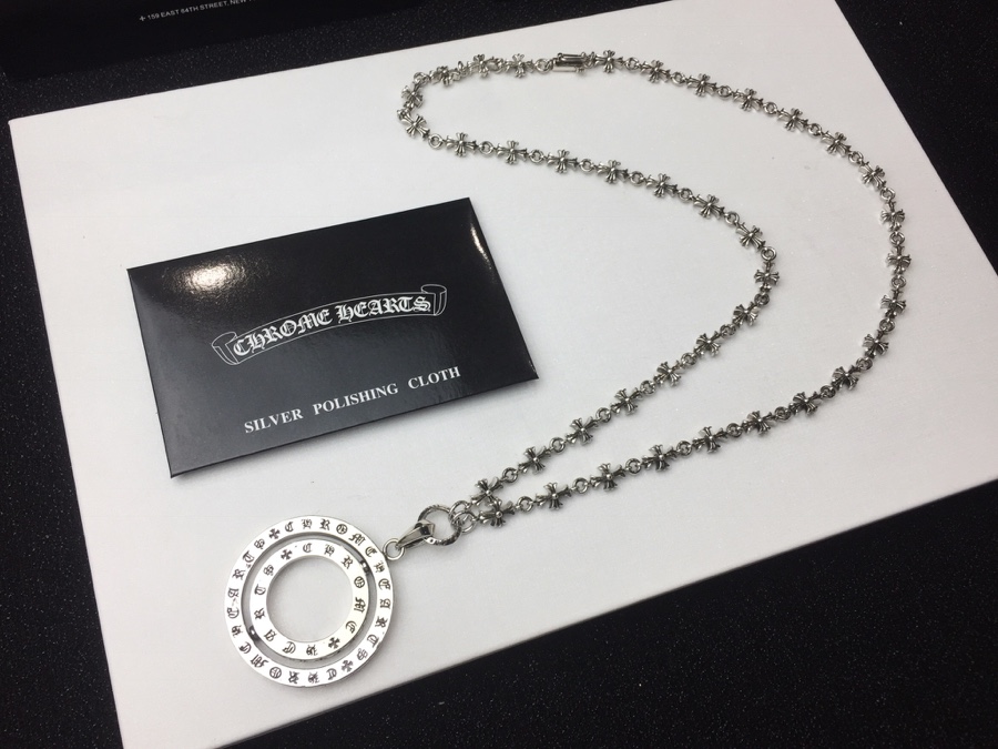 高仿Chrome Hearts克羅心 字母戒指旋轉雙圓環吊墜+Tiny E十字架百搭滑動項鍊