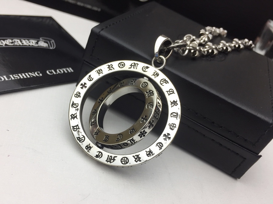 高仿Chrome Hearts克羅心 字母戒指旋轉雙圓環吊墜+Tiny E十字架百搭滑動項鍊