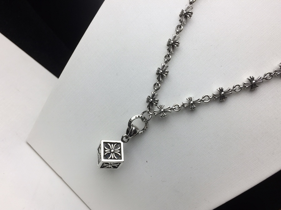複刻Chrome Hearts克羅心 十字花方塊吊墜+Tiny E十字架百搭滑動項鍊