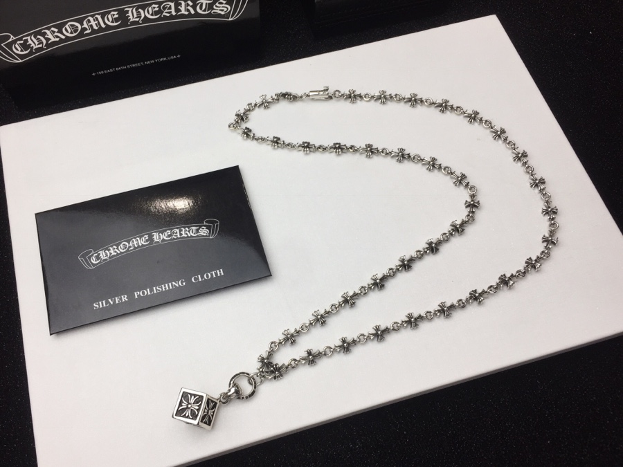 複刻Chrome Hearts克羅心 十字花方塊吊墜+Tiny E十字架百搭滑動項鍊