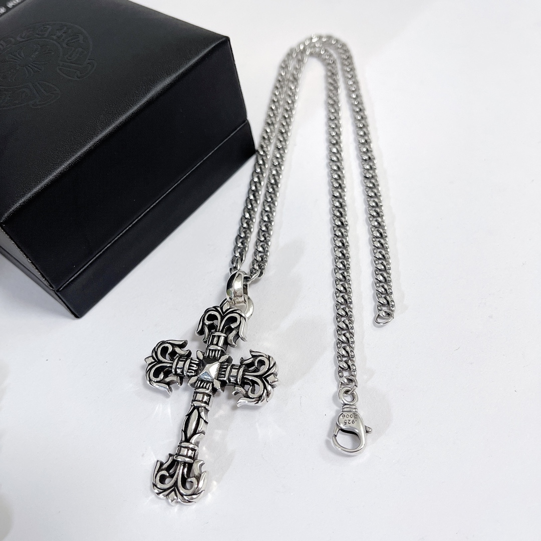 高仿複刻Chrome Hearts克羅心飾品 Filigree火焰十字架中號吊墜項鍊