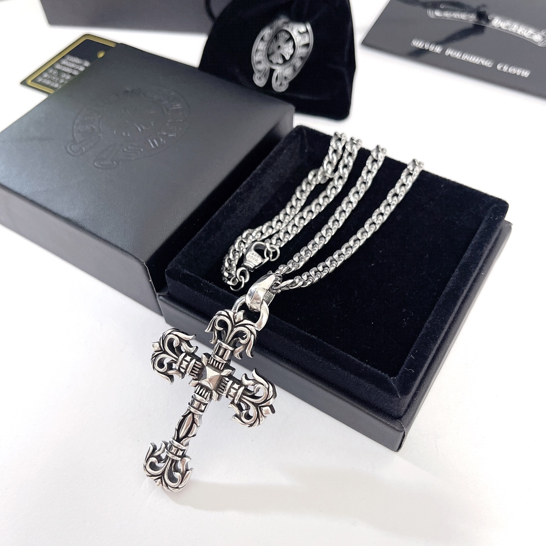 高仿複刻Chrome Hearts克羅心飾品 Filigree火焰十字架中號吊墜項鍊