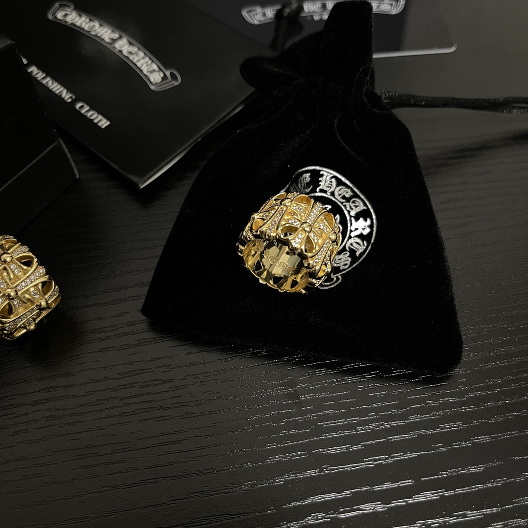 高仿超A貨Chrome Hearts克羅心飾品 鍍金滿鑽墳墓/葬墓十字架戒指