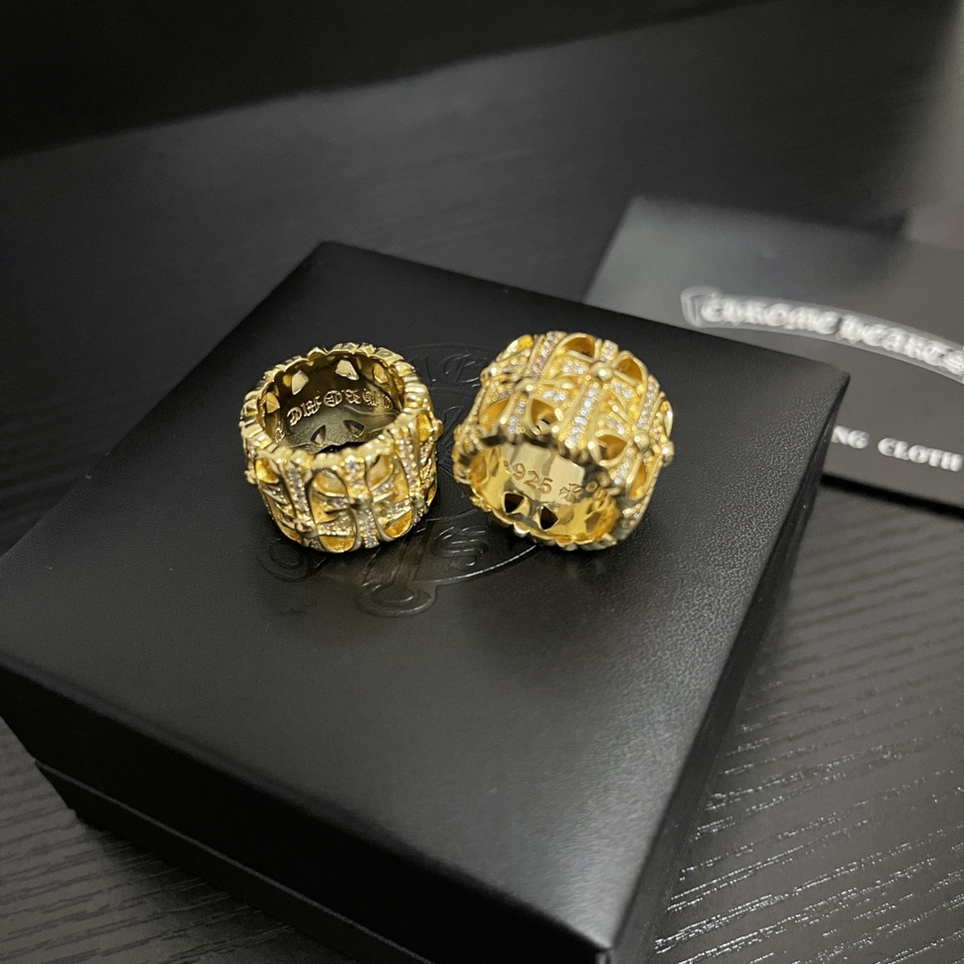 高仿超A貨Chrome Hearts克羅心飾品 鍍金滿鑽墳墓/葬墓十字架戒指