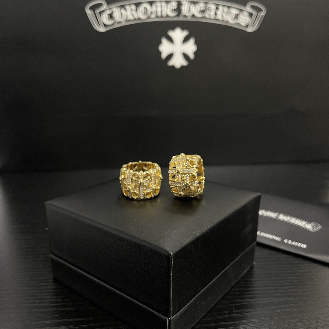 高仿超A貨Chrome Hearts克羅心飾品 鍍金滿鑽墳墓/葬墓十字架戒指