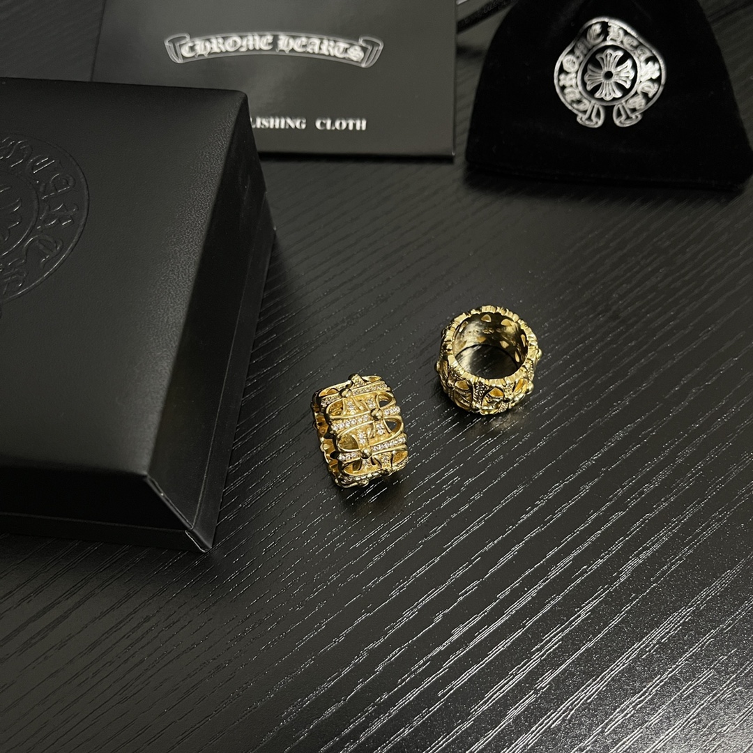 高仿超A貨Chrome Hearts克羅心飾品 鍍金滿鑽墳墓/葬墓十字架戒指