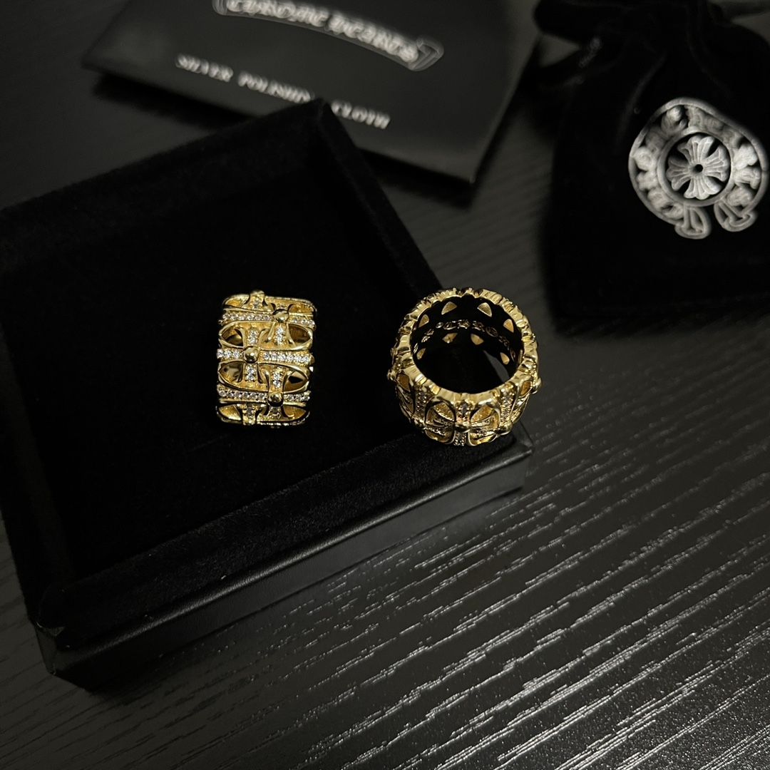 高仿超A貨Chrome Hearts克羅心飾品 鍍金滿鑽墳墓/葬墓十字架戒指