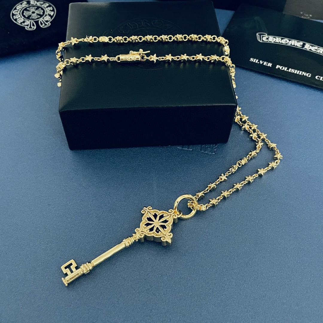 高仿Chrome Hearts克羅心飾品 鍍金色 十字架鑰匙吊墜 十字球項鍊