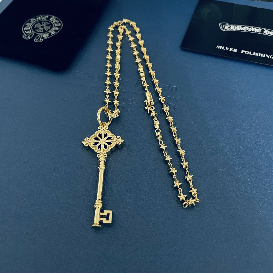 高仿Chrome Hearts克羅心飾品 鍍金色 十字架鑰匙吊墜 十字球項鍊