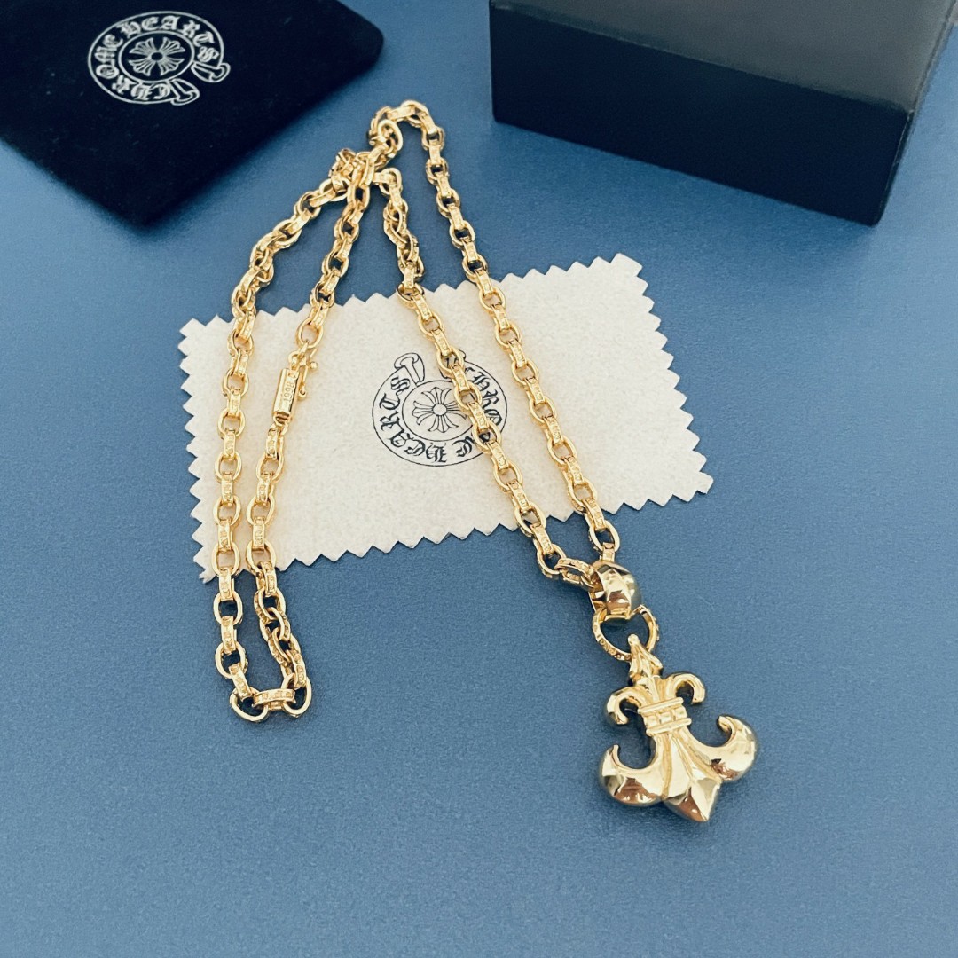 原單Chrome Hearts克羅心飾品 黃金色MINI童軍花吊墜 PAPER CHAIN字母項鍊