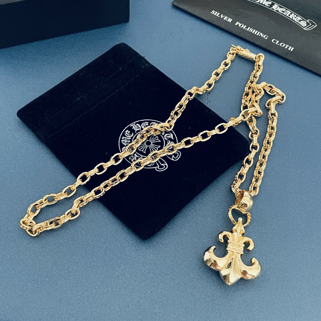 原單Chrome Hearts克羅心飾品 黃金色MINI童軍花吊墜 PAPER CHAIN字母項鍊